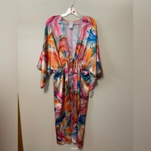 La Blanca swim coverup - midi length kimono swim coverup feathered impressions